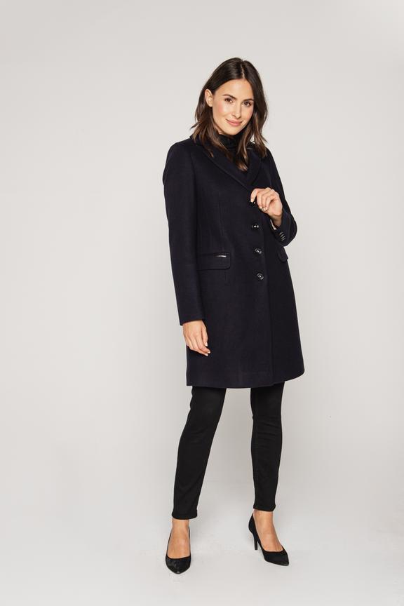 Granatowy płaszcz damski z  wełną
