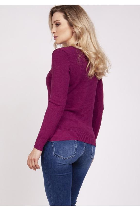 Jagodowy lekki sweterek z długim rękawem