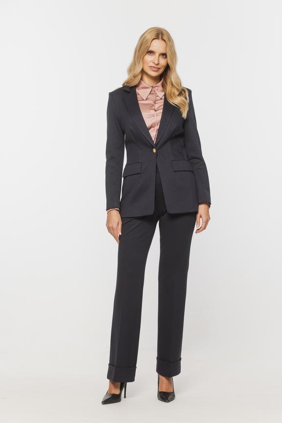 Jednolity granatowy żakiet z patkami i delikatną fakturą