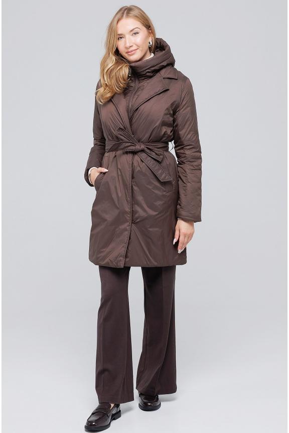 An autumn brown jacket with a lining and a waist belt