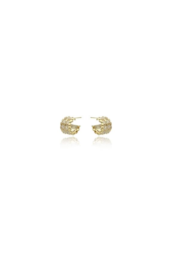 Elegant gold semi-circular earrings with clear cubic zirconia stones