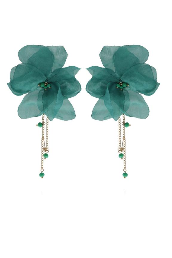 Turkusowe jedwabne kolczyki kwiaty