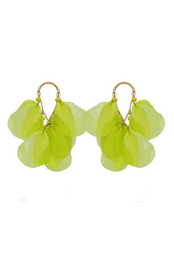 Limonkowe efektowne kolczyki z jedwabiu