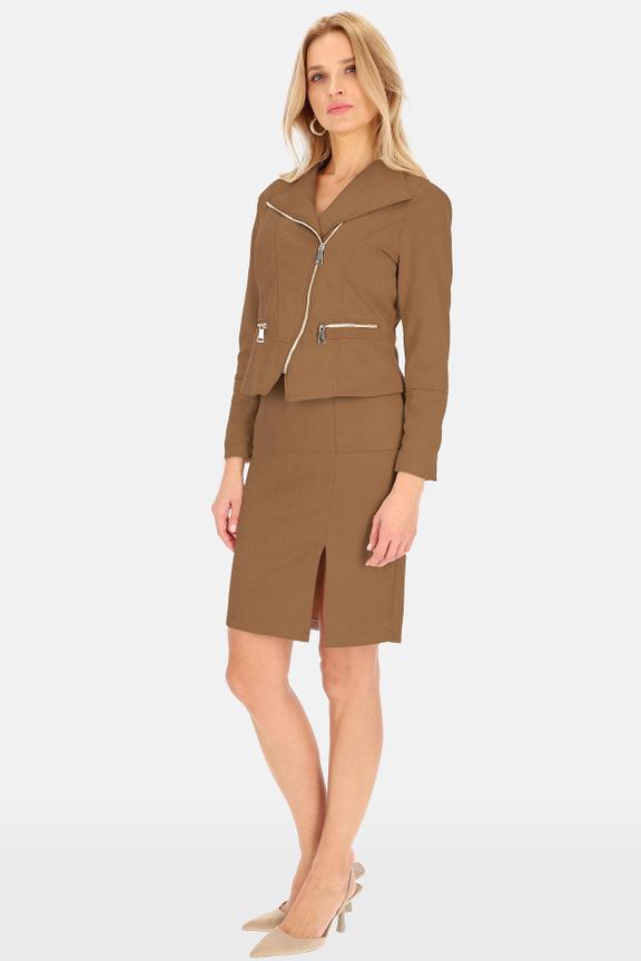 Karmelowa wiosenna kurtka z ekologicznego zamszu