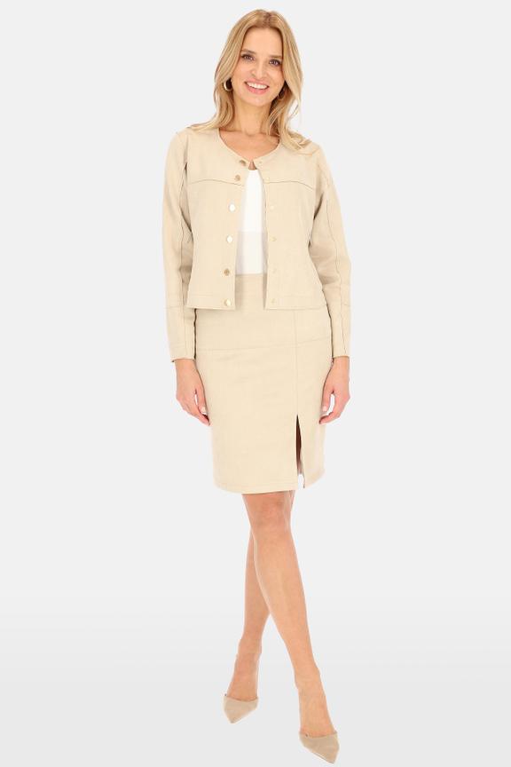 Beżowa krótka kurtka z imitacji zamszu