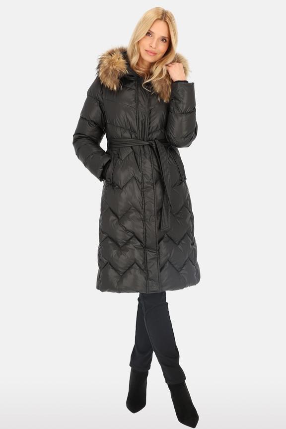 Czarna puchowa kurtka za kolano