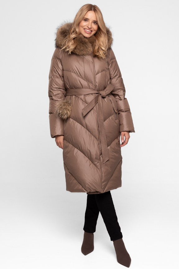 Puchowa długa kurtka w kolorze cappuccino