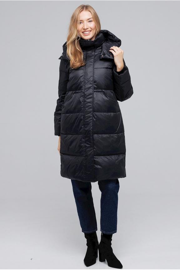 Black down jacket with a detachable hood
