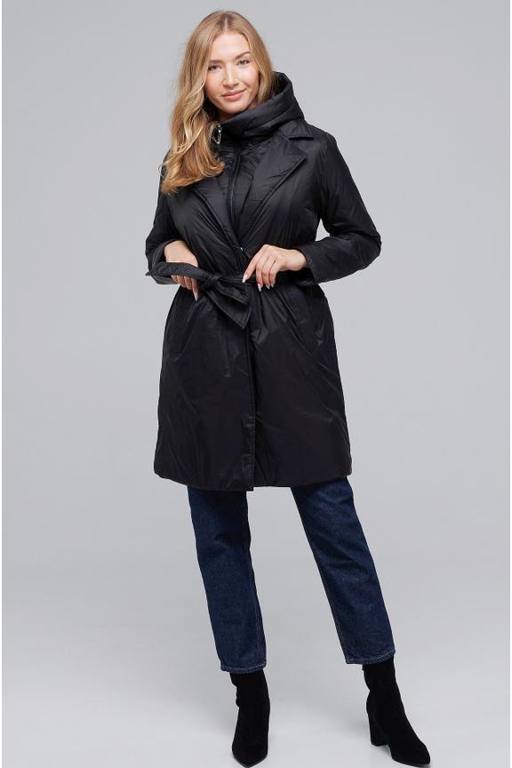 An autumn black jacket with a lining and a waist belt