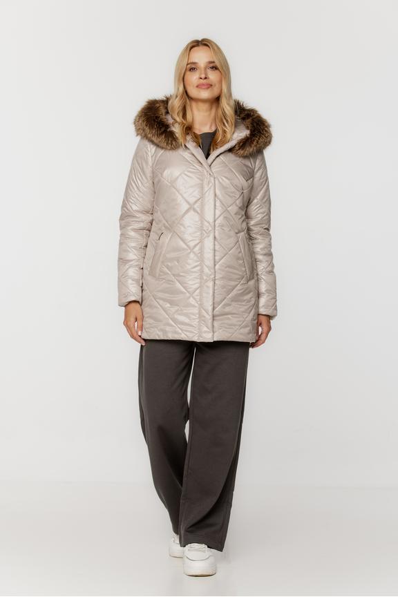 Pikowana szampańska kurtka z ociepleniem i kapturem