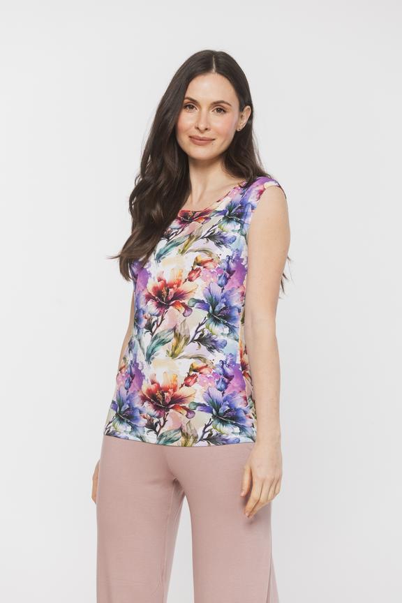 Letnia bluzka z dzianiny w kolorowe kwiaty