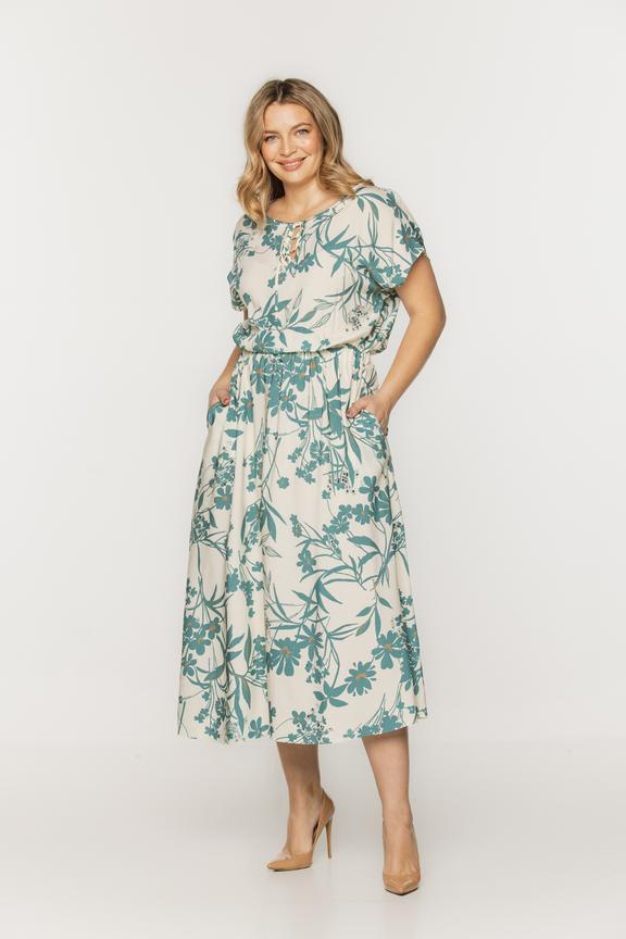 Letnia wiskozowa sukienka midi  w turkusowe kwiaty