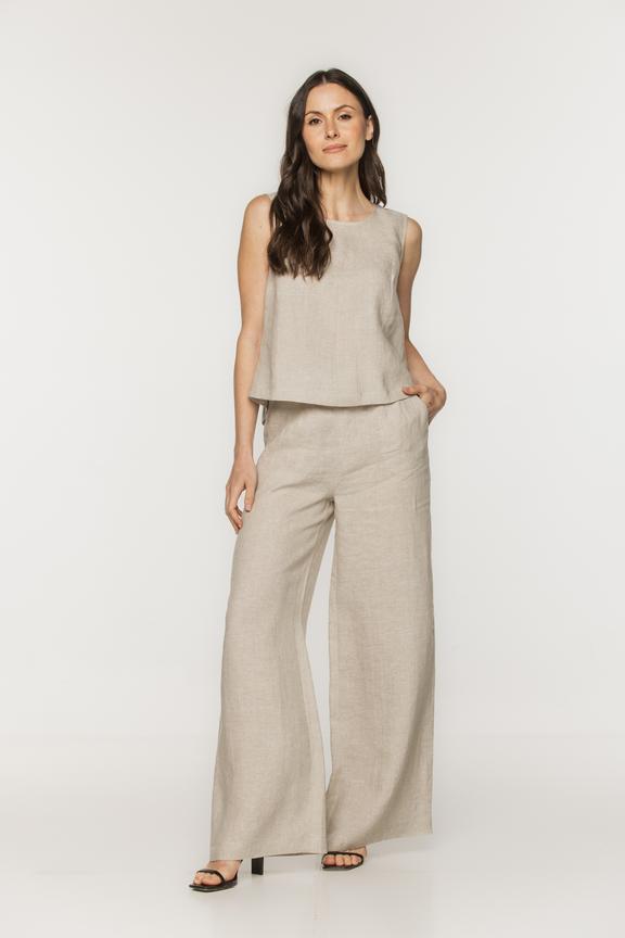 Lniane beżowe spodnie z kieszeniami