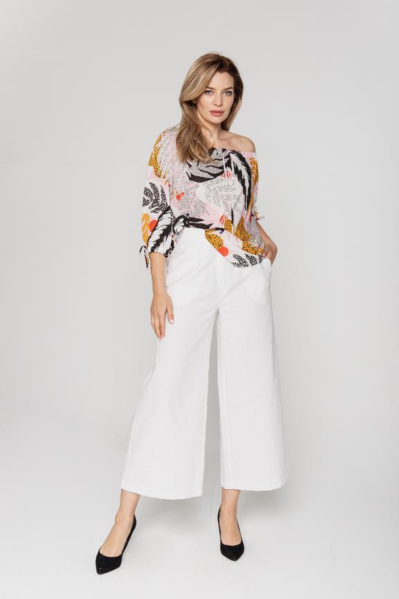 Lniane białe spodnie z kieszeniami