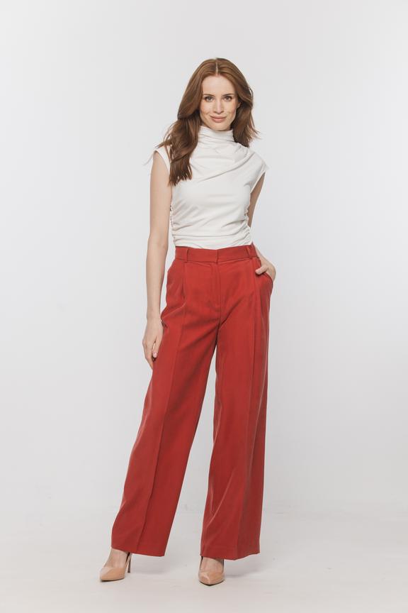 Luźne ceglaste spodnie z letniej wiskozy