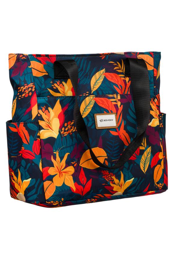 Miejska pojemna torba w kontrastowe kwiaty