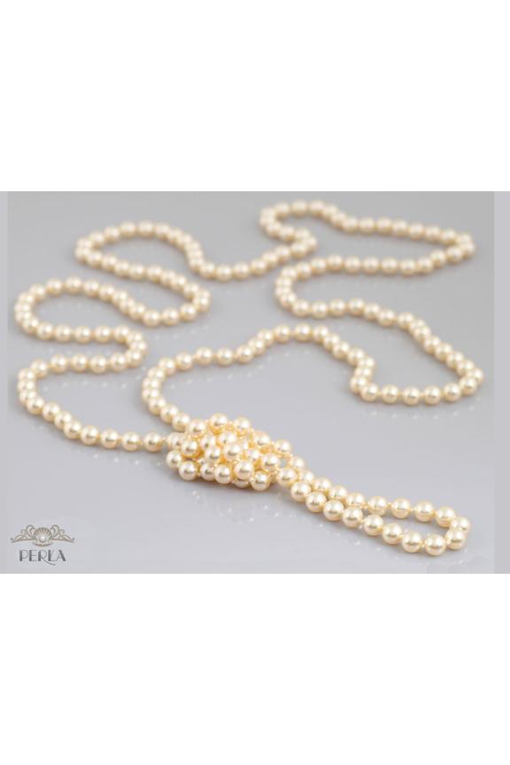 Długi naszyjnik ze szklanych złotych pereł