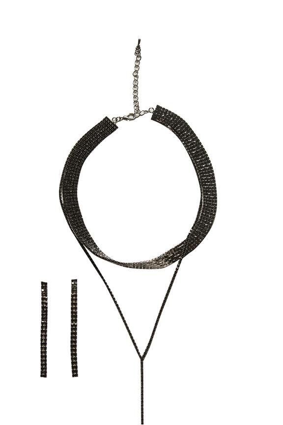 Komplet - naszyjnik i koczyki z czarnych cyrkonii