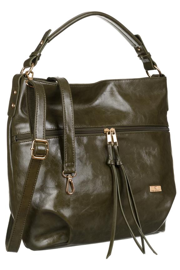 Oliwkowa miejska torebka z rączką i paskiem