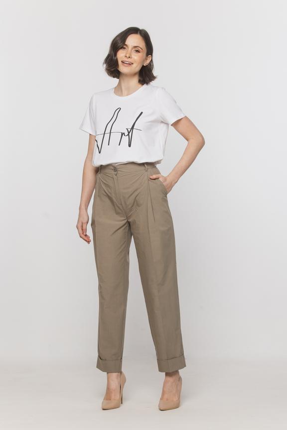 Oliwkowe bawełniane spodnie w kant