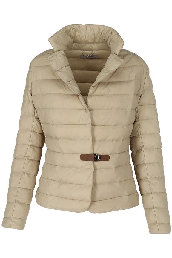 Pikowana beżowa kurtka z klamrą