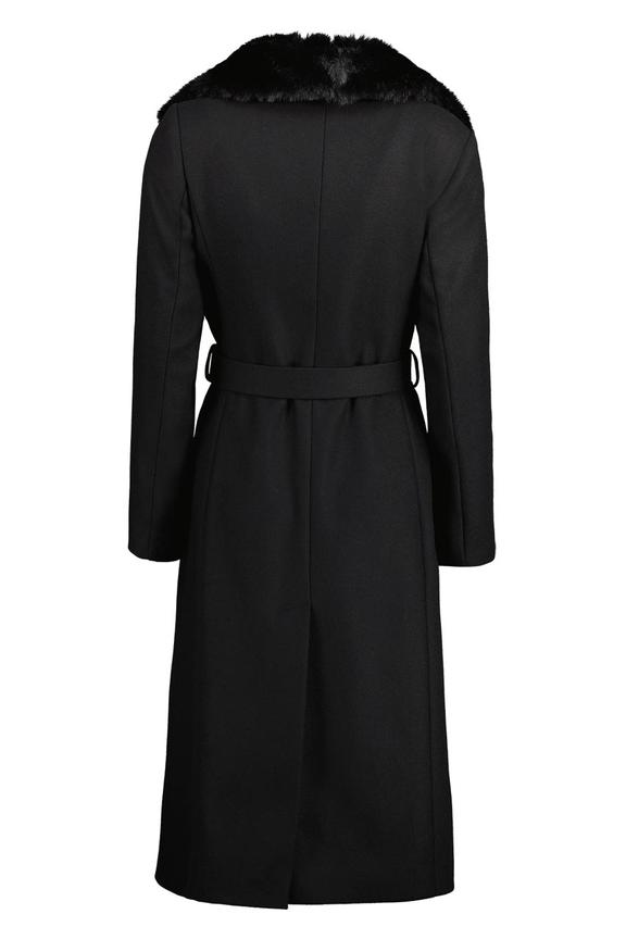 Czarny płaszcz z odpinanym futerkiem