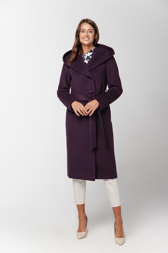 Śliwkowy płaszcz z wełną alpaki