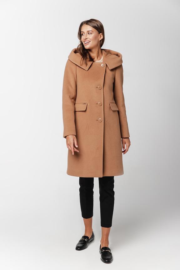 Karmelowy wełniany płaszcz z alpaką