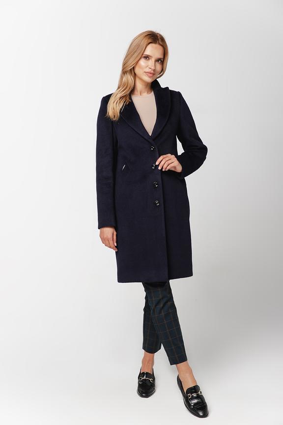 Granatowy wełniany płaszcz w klasycznej formie