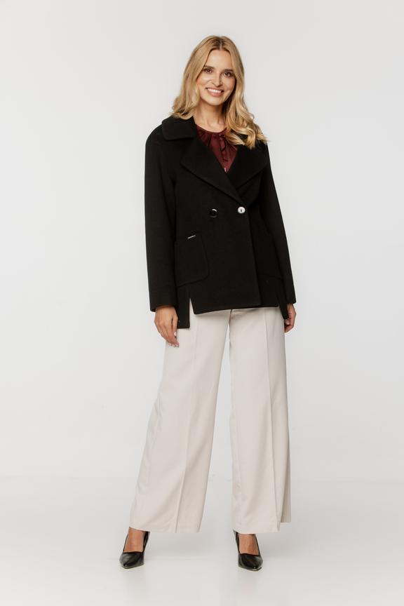 Krótki dwurzędowy płaszcz z wełną i alpaką w odcieniu czerni