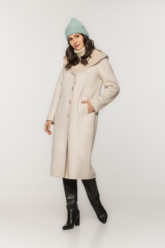Stylowy kremowy kożuch z kapturem