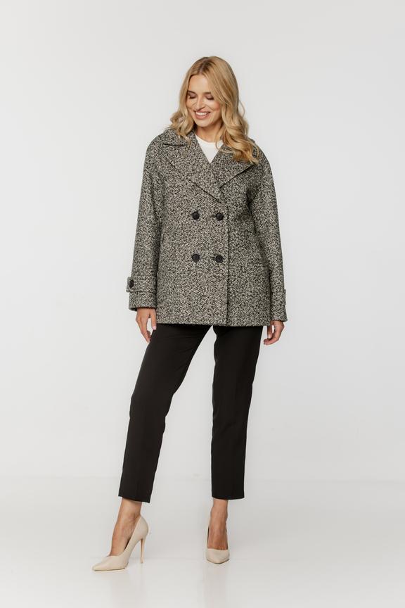 Wełniany krótki płaszcz w jodełkę z ocieplaną podszewką