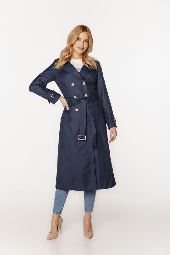 Granatowy dwurzędowy trencz