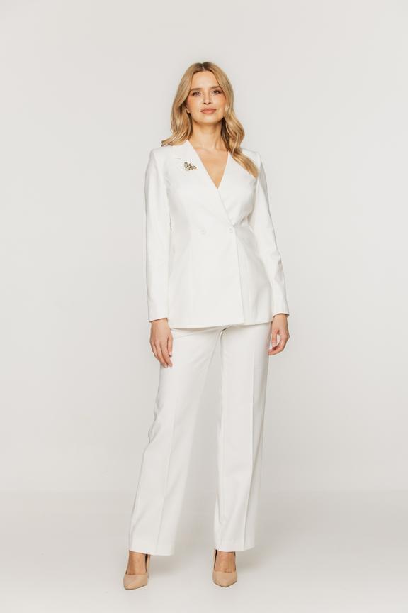 Cream straight trousers with pleats