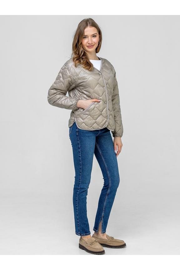 Przejściowa kurtka z pikowanej beżowej tkaniny