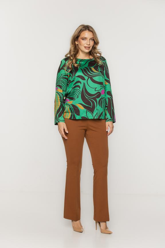 Pudełkowa bluzka w zielono-brązowe wzory