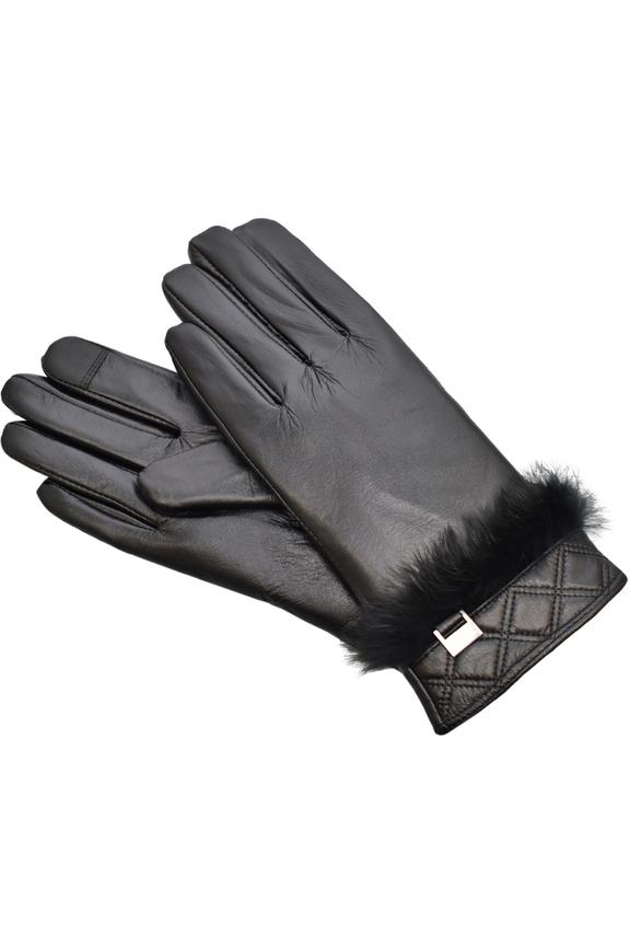 Black leather gloves with elegant fur