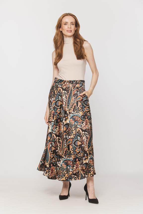 Flared viscose satin skirt