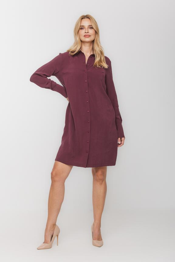 Śliwkowa koszulowa sukienka z  tkaniny modalowej