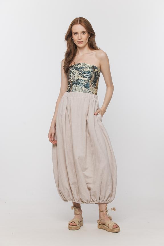 Spódnica bombka z naturalnej beżowej tkaniny