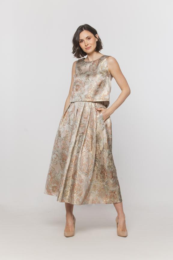 Spódnica midi z błyszczącej tkaniny żakardowej