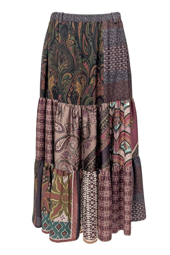 Unikatowa spódnica z wzorzystych kawałków wiskozy rozmiar 38