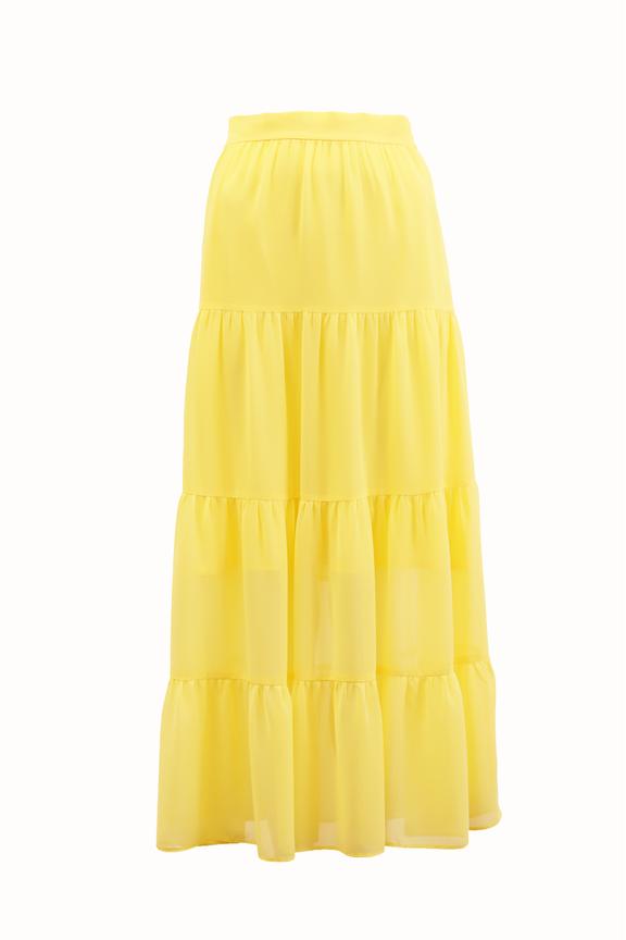 Długa zwiewna spódnica z falbanami i podszewką