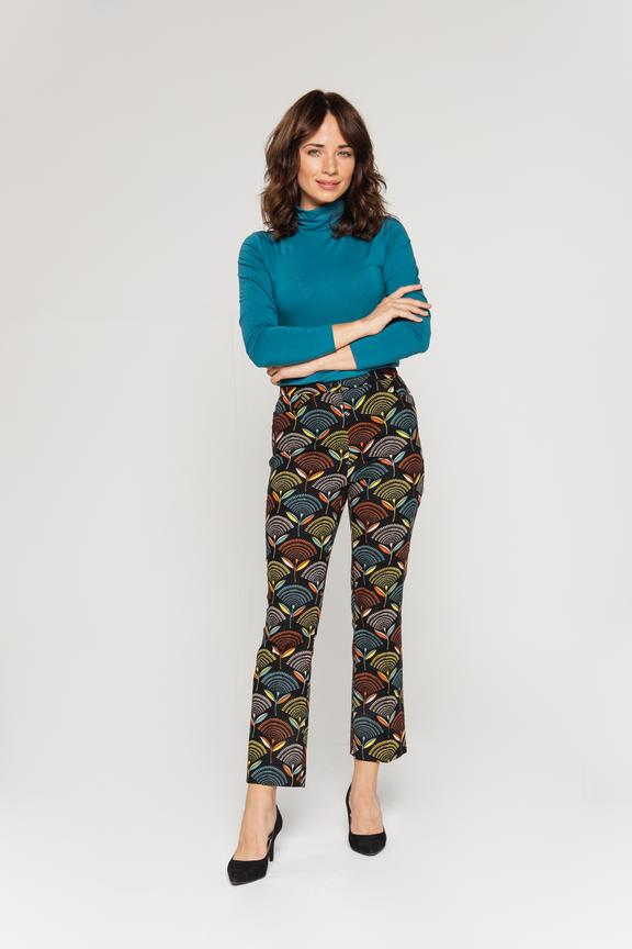 Wzorzyste spodnie w kant z tkaniny bawełnianej