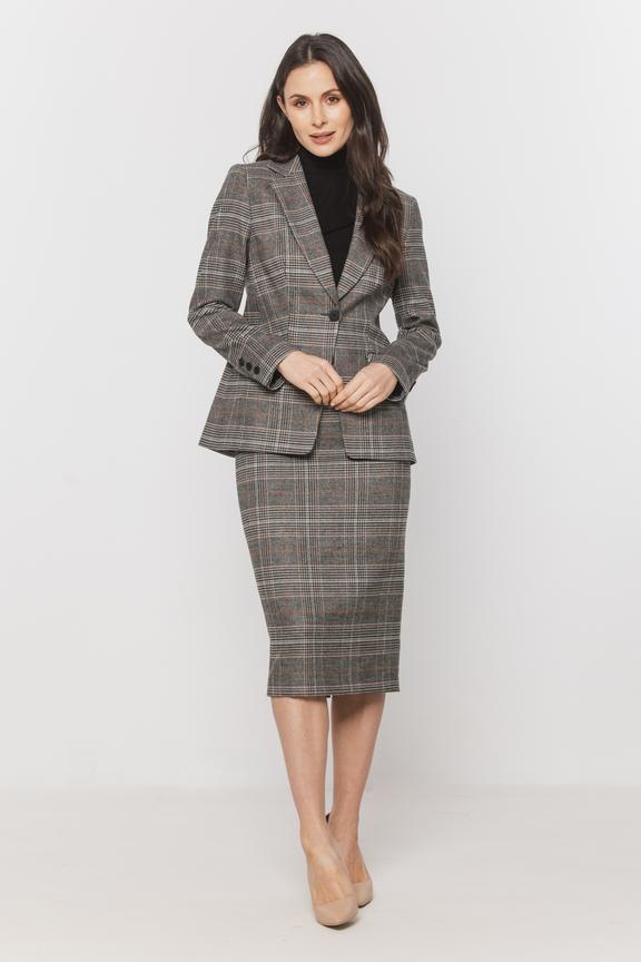 Stylowy szary żakiet w brązową kratkę
