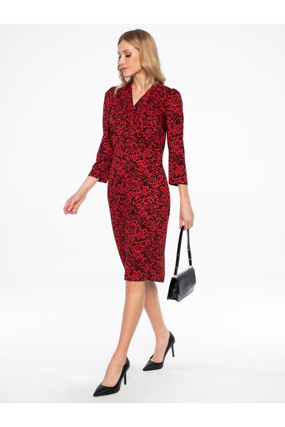 Red mottled dress with an envelope cut