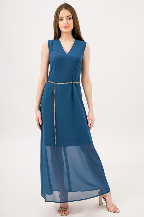 Długa trapezowa sukienka bez rękawów