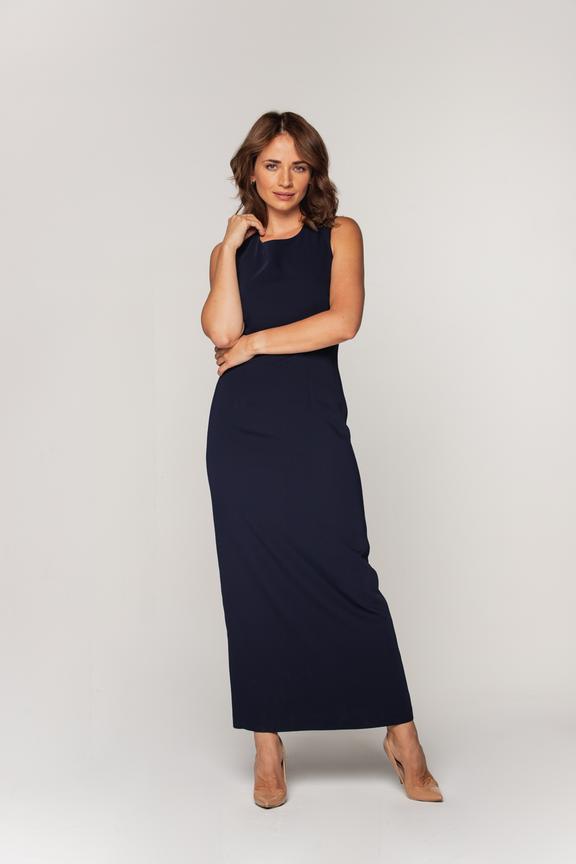 Granatowa sukienka z odkrytymi plecami