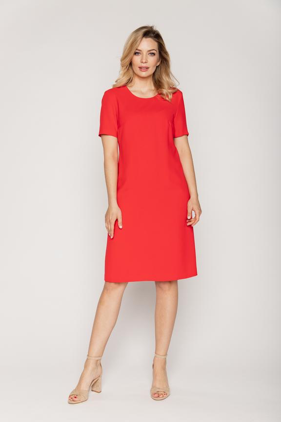 Koralowa klasyczna sukienka