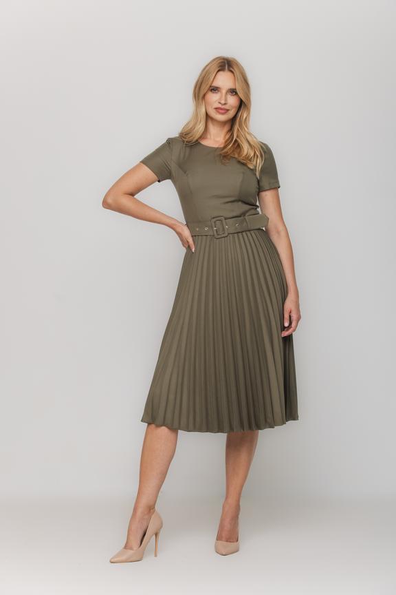 Sukienka solejka z paskiem w kolorze oliwkowym